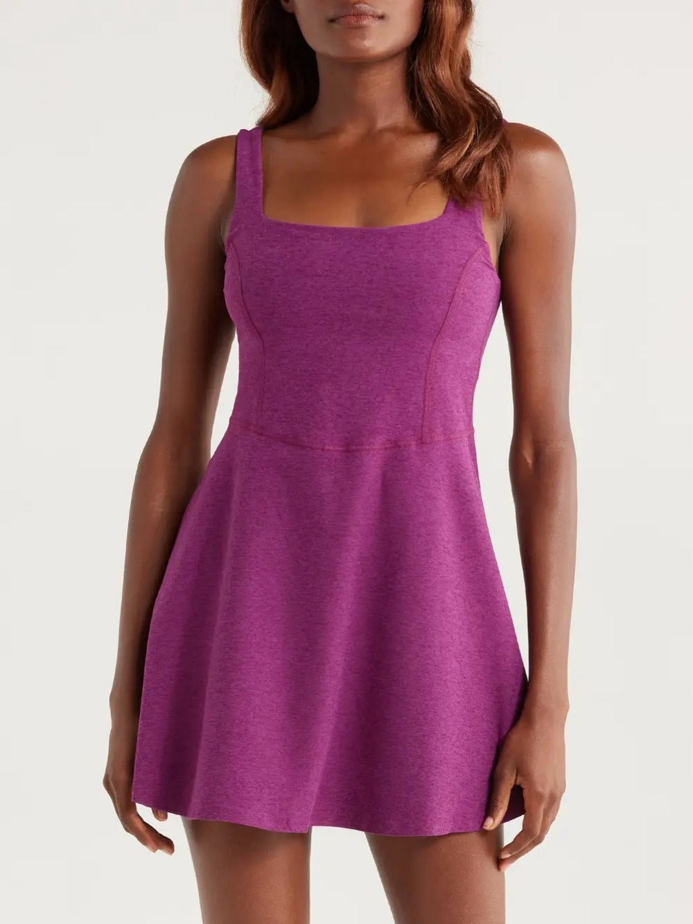 Beyond Yoga Garden Party Space Dye Sleeveless Minidress in Aubergine Beet Small